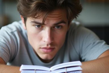 Student looking focused while preparing for a test.
